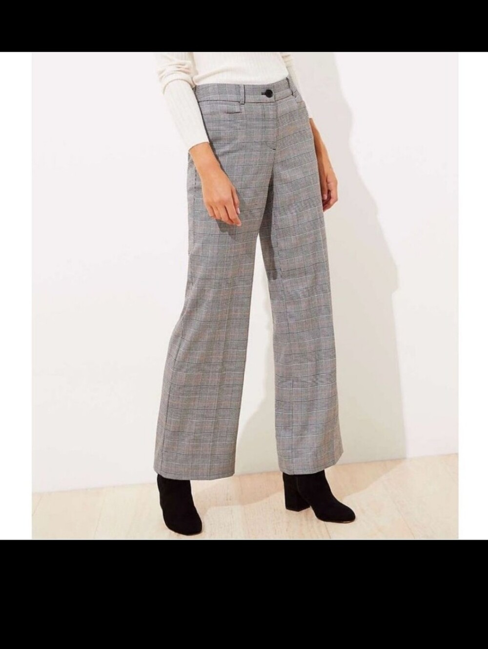 Loft Wide-Leg High Rise  Plaid Trousers Pants